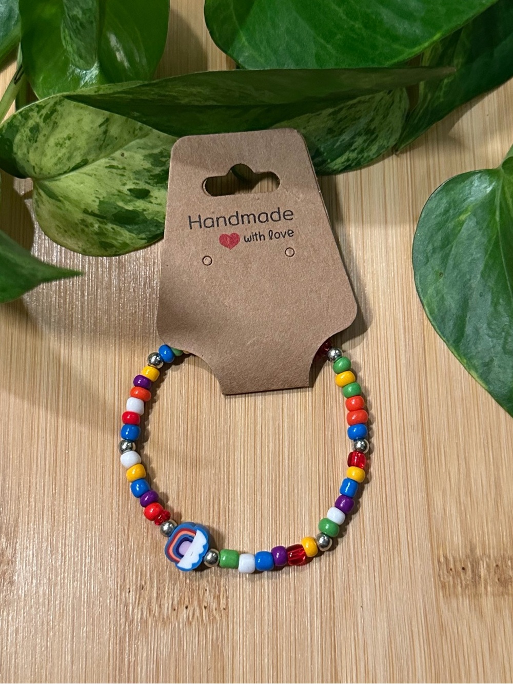 🌈✨ Rainbow Stretchy Beaded Bracelet | Handmade | Clay Rainbow Charm 🌈